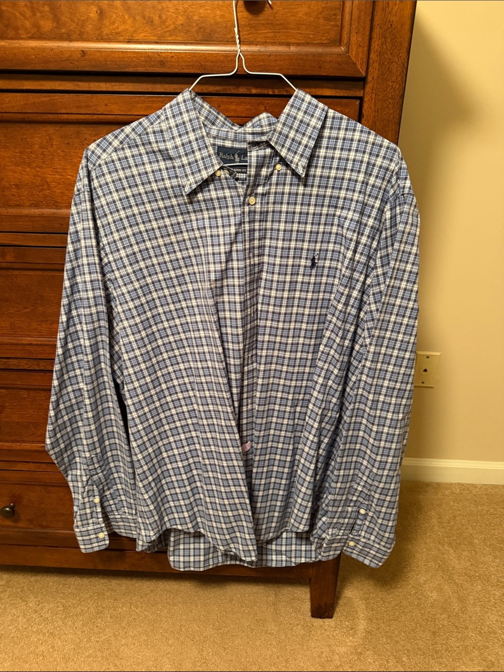 Ralph Lauren Blue and White Plaid Button-Down Shirt
